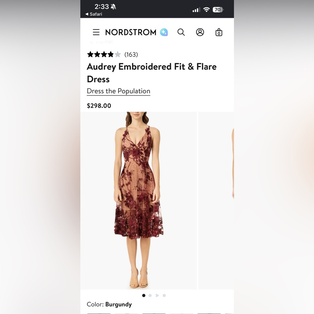 Dress the Population Burgundy Floral Embroidered Fit & Flare Dress